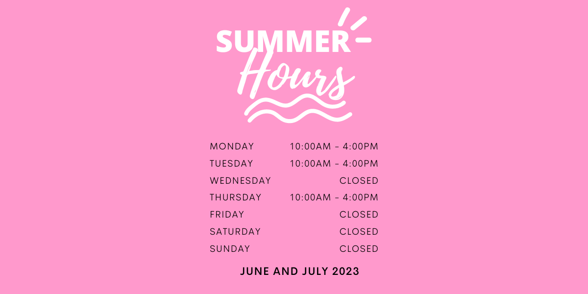 text featuring summer hours of operation